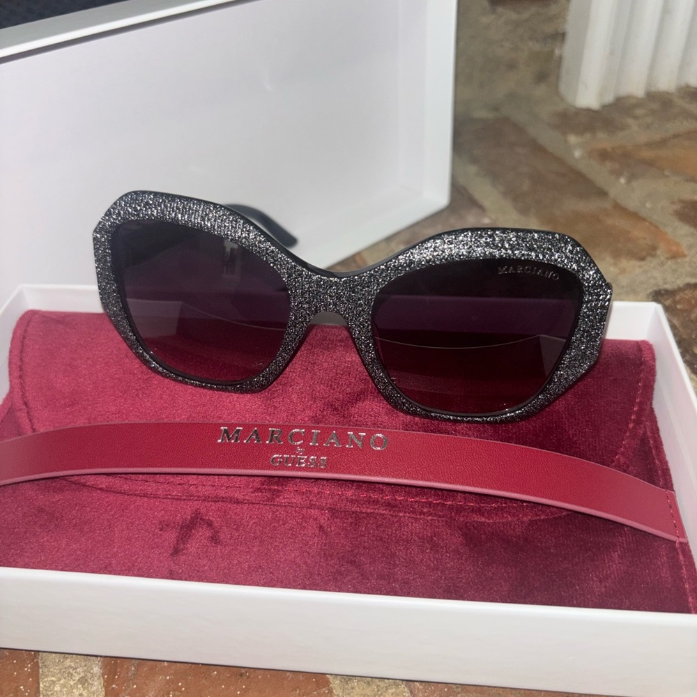 Marciano Glitter Black Cat-Eye Sunglasses with Dark Lenses